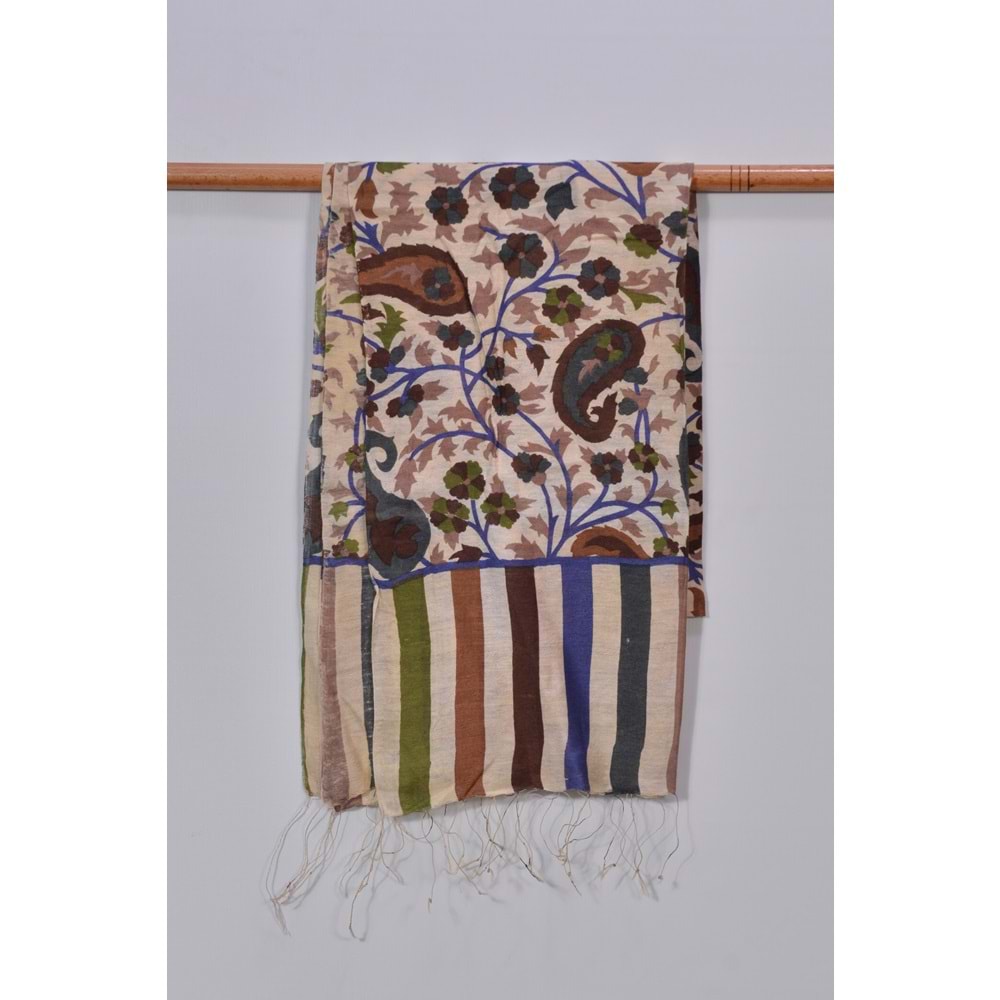 Kadın Ham İpek Desenli Şal